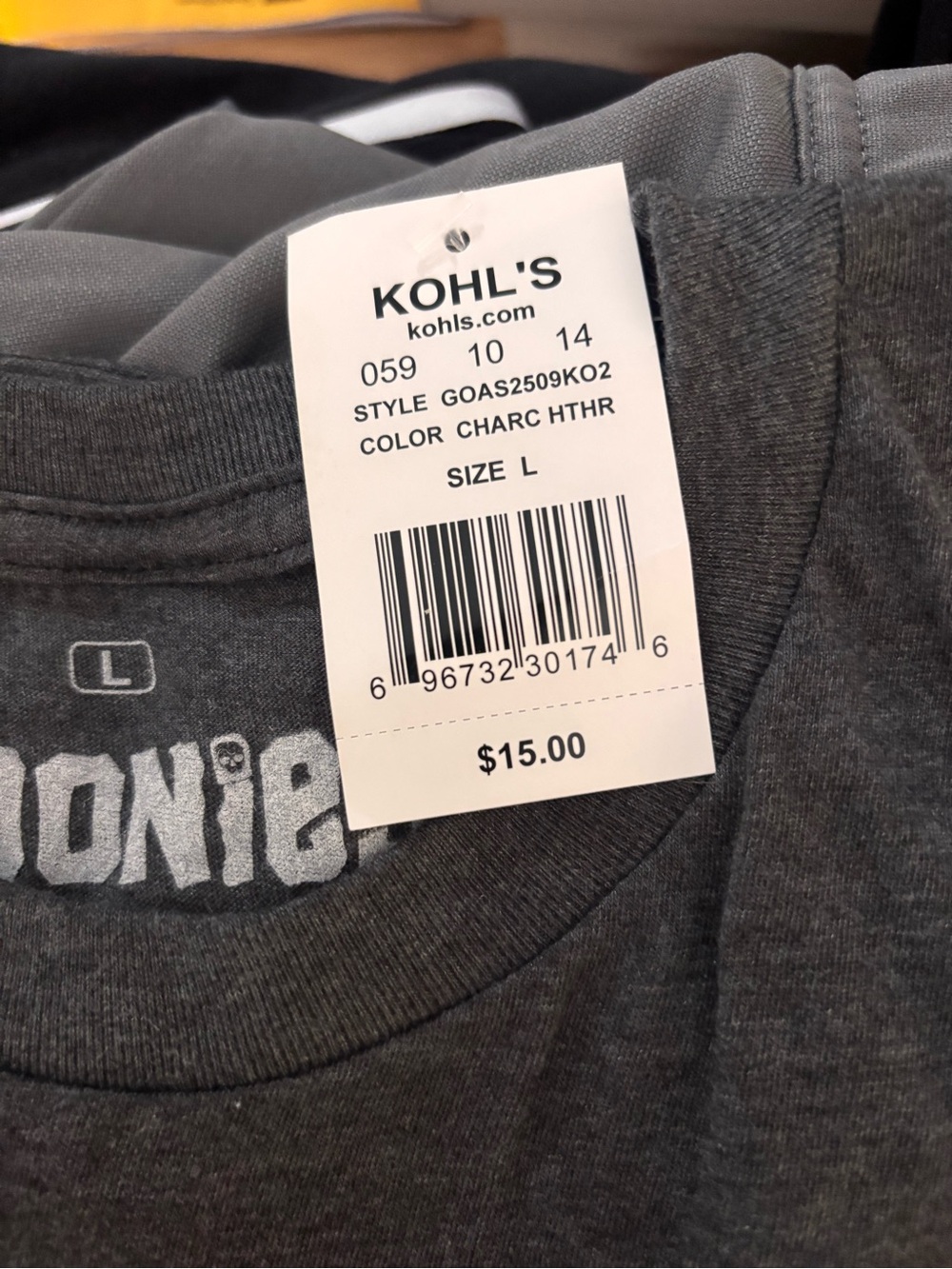 The Goonies Never Say Die Skull Logo Tee - SZ L—Charcoal NWT. - Picture 3 of 4
